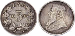 South Africa 3 Pence 1895 - KM# 3; Silver; XF