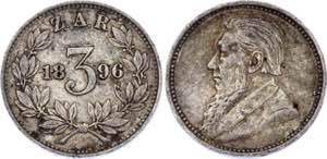 South Africa 3 Pence 1896 - KM# 3; Silver; XF