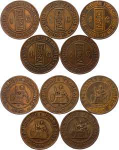 Indochina 5 x 1 Centime 1885 - 1892 A - KM# 1