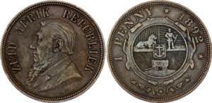 South Africa 1 Penny 1892 - KM# 2; Copper; XF