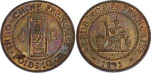 Indochina 1 Centime 1892 A - KM# 1; UNC with ... 