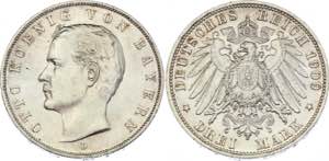 Germany - Empire Bavaria 3 Mark 1909 D - KM# ... 