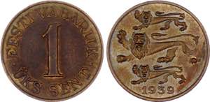 Estonia 1 Sent 1939 - KM# 19; UNC
