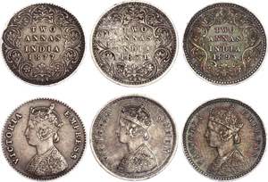 British India 3 x 2 Annas 1874 - 1893 - KM# ... 