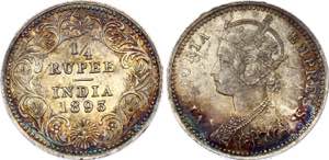 British India 1/4 Rupee 1893 C - KM# 490; ... 