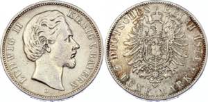 Germany - Empire Bavaria 5 Mark 1874 D & 3 ... 