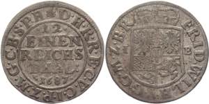 German States Brandenburg 1/12 Taler 1687 IE ... 