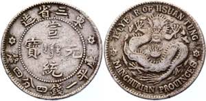 China Manchuria 20 Cents 1908  - Y# 210a.1; ... 