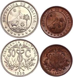 Bolivia 2 x 50 Centavos 1939 - 1942 - KM# ... 
