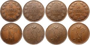 Russia - Finland Lot of 4 Coins 1897 - 1912 ... 