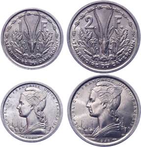 Cameroon 1 & 2 Francs 1948 - KM# 8-9; ... 