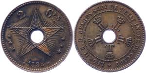 Belgian Congo 2 Centimes 1888 - KM# 2; ... 