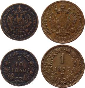 Austria 5/10 & 1 Kreuzer 1859 - 1860 V - KM# ... 