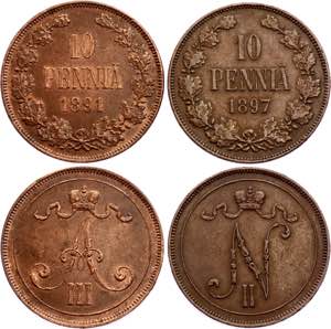 Russia - Finland 2 x 10 Pennia 1891 - 1897 - ... 