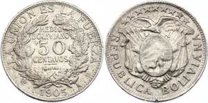 Bolivia 50 Centavos 1905 PTS AB - KM# 175.1; ... 