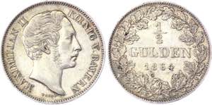 German States Bavaria 1/2 Gulden 1864 - KM# ... 