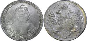 Russia 1 Rouble 1738 - Bit# 201; Silver ... 