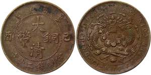 China Empire 20 Cash 1909 - Y# 21.3; Copper ... 