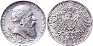 Germany - Empire Baden 2 Mark 1902 - KM# ... 