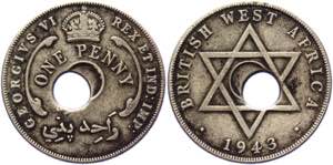 British West Africa 1 Penny 1943 Error - KM# ... 