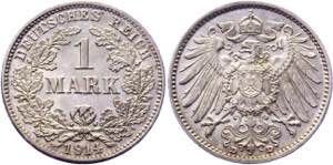 Germany - Empire 1 Mark 1914 D - KM# 14, ... 
