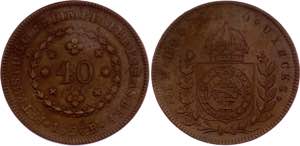 Brazil 40 Reis 1826 R - KM# 363; Copper. XF.