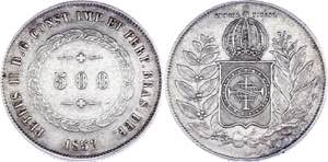 Brazil 500 Reis 1852 - KM# 458; Silver. XF.