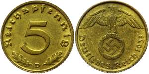 Germany - Third Reich 5 Reichspfennig 1938 D ... 