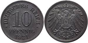 Germany - Empire 10 Pfennig 1921 - KM# 26; ... 