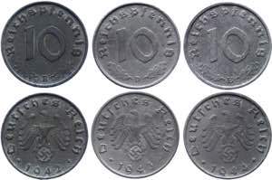 Germany - Third Reich 3 x 10 Reichspfennig ... 
