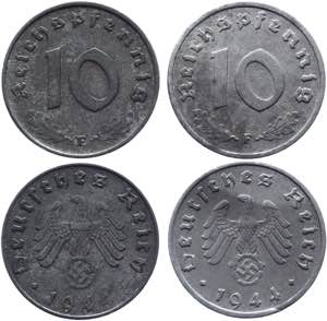 Germany - Third Reich 2 x 10 Reichspfennig ... 
