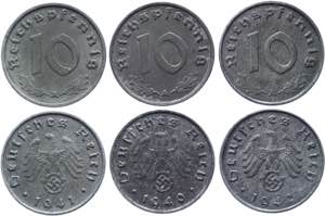 Germany - Third Reich 3 x 10 Reichspfennig ... 