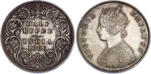 British India 1/2 Rupee 1886 C - KM# 491; ... 