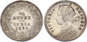 British India 1/4 Rupee 1898 - KM# 490; ... 