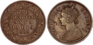 British India 1/4 Anna 1889 - KM# 486; ... 