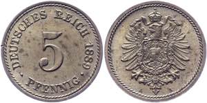Germany - Empire 5 Pfennig 1889 A - KM# 3; ... 