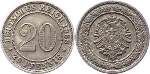 Germany - Empire 20 Pfennig 1888 A - KM# ... 