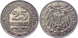 Germany - Empire 25 Pfennig 1911 J - KM# 18; ... 