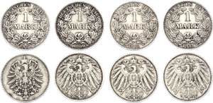 Germany - Empire 4 x 1 Mark 1881 - 1911 E, ... 
