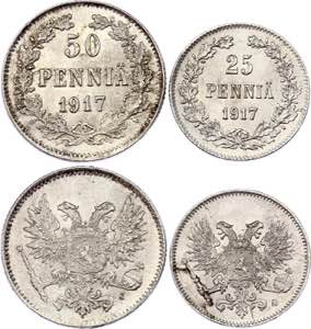 Russia - Finland 25 & 50 Pennia 1917 - Bit# ... 