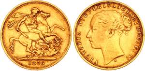 Australia Sovereign 1876 S - KM# 7; Gold ... 