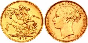 Australia Sovereign 1879 M - KM# 7; Gold ... 