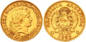 Argentina 1 Argentino / 5 Pesos 1888 - KM# ... 