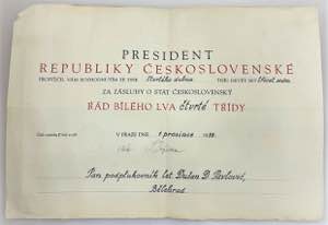 Czechoslovakia Award Certificate for the ... 