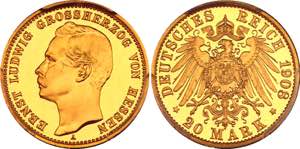 Germany - Empire Hessen 20 Mark 1908 A Proof ... 