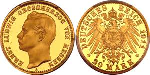 Germany - Empire Hessen 20 Mark 1911 A Proof ... 