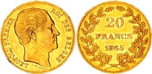 Belgium 20 Francs 1865 L Weiner