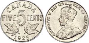 Canada 5 Cents 1925 Rare