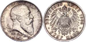 Germany - Empire Baden 5 Mark 1902