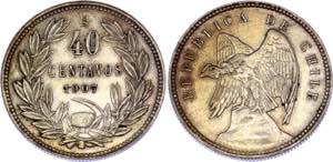 Chile 40 Centavos 1907 So